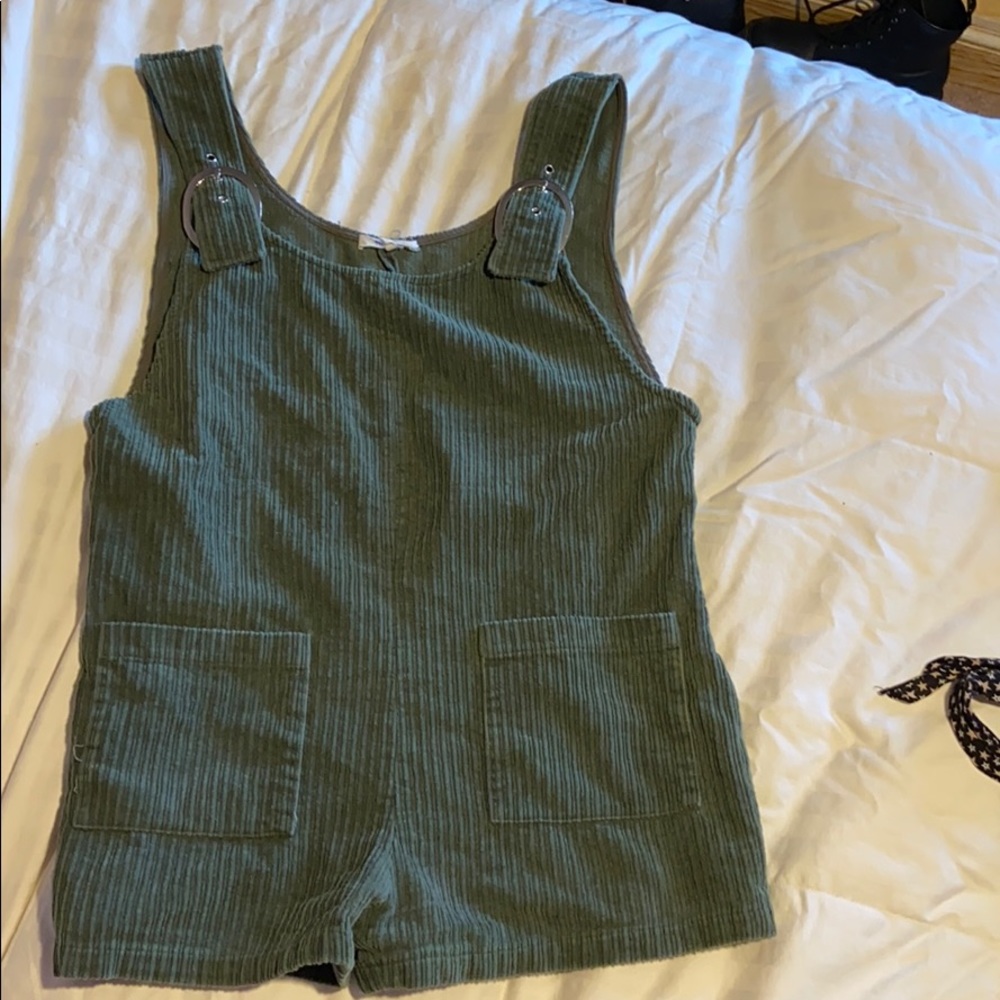 Forest green corduroy overall shorts